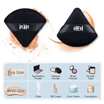 MEM Triangle Powder Puff - 8 Pcs Soft Velour Makeup Puffs for Face Powder Loose Powder Application, ...