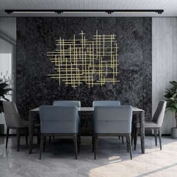 Bellaa 27079 Metal Wall Art Cross Geometric Abstract Modern Contemporary 3D Hanging Wrought Iron Minimalist Sculpture Living Room Outdoor Boho Farmhouse Home Decor Champagne Light Gold Large