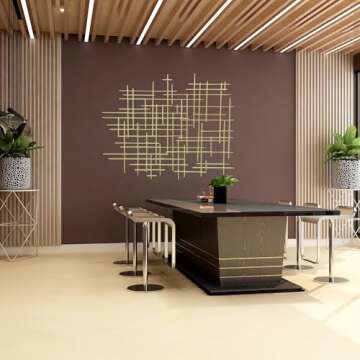 Bellaa 27079 Metal Wall Art Cross Geometric Abstract Modern Contemporary 3D Hanging Wrought Iron Minimalist Sculpture Living Room Outdoor Boho Farmhouse Home Decor Champagne Light Gold Large