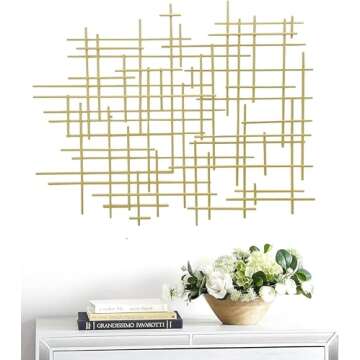 Bellaa 27079 Metal Wall Art Cross Geometric Abstract Modern Contemporary 3D Hanging Wrought Iron Minimalist Sculpture Living Room Outdoor Boho Farmhouse Home Decor Champagne Light Gold Large