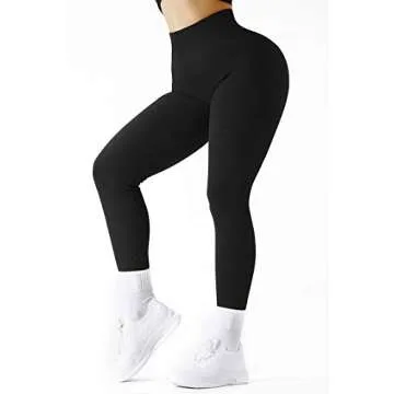 SUUKSESS Women Ribbed Seamless Leggings High Waisted Tummy Control Workout Yoga Pants (Black, XS)