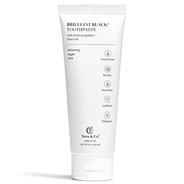 Terra & Co. Brilliant Black Hydroxyapatite Charcoal Toothpaste for Whitening Teeth – Natural Vegan...
