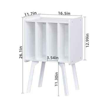LELELINKY Small Record Player Stand - Width 11.7 In, White Vinyl Record Storage Table with 4 Cabinet Up to 80 Albums, Vinyl Holder with Wood Legs,Turntable Stand Display Shelf for Bedroom Living Room