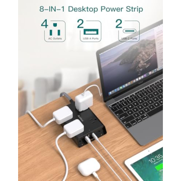 Addtam Power Strip 5ft, 4 USB Ports & 4 Outlets