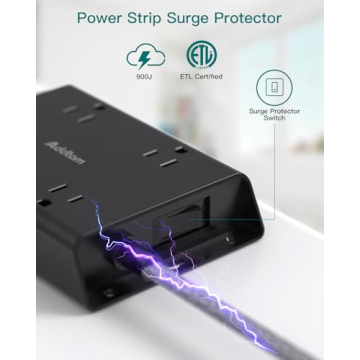 Addtam Power Strip 5ft, 4 USB Ports & 4 Outlets