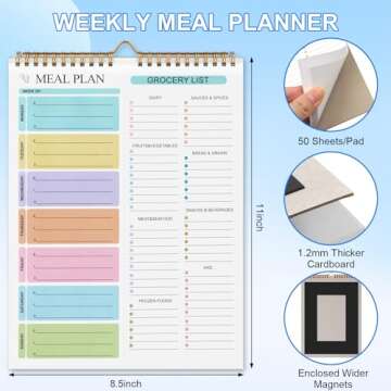 Joyberg Weekly Meal Planner Notebook 8.5x11”, 50 Sheets Weekly Meal Planner Magnetic, Double Helix...