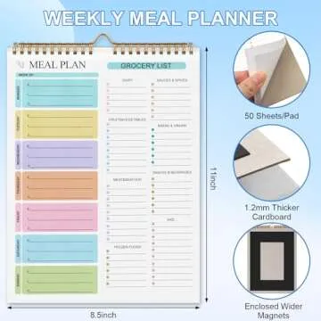 Joyberg Weekly Meal Planner Notebook 8.5x11”, 50 Sheets Weekly Meal Planner Magnetic, Double Helix...