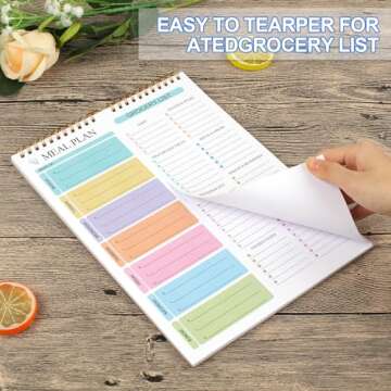 Joyberg Weekly Meal Planner Notebook 8.5x11”, 50 Sheets Weekly Meal Planner Magnetic, Double Helix Meal Planner and Grocery List, Wall-Mountable Menu Planner for Fridge Notepad for Daily & Weekly Plan