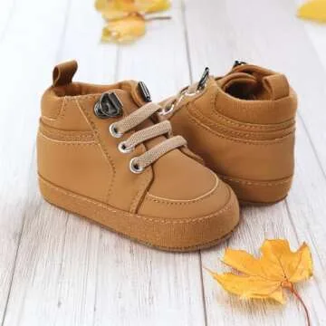 Meckior Toddler Baby Boys Girls High Tops Ankle Sneakers Soft Anti-Slip Sole PU Leather Moccasins Infant Newborn Prewalker First Walking Crib Shoes