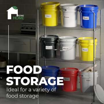 EconoHome 5-Gallon White Bucket Pail Container with Lid | Metal Handles with Plastic Grip for Easy Carrying | Easy Stack and Store | Heavy-Duty Extra Durable | Food Grade | BPA Free - 1 Pack