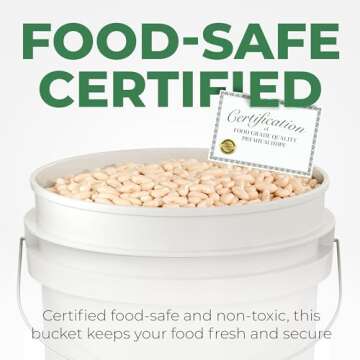 EconoHome 5-Gallon White Bucket Pail Container with Lid | Metal Handles with Plastic Grip for Easy Carrying | Easy Stack and Store | Heavy-Duty Extra Durable | Food Grade | BPA Free - 1 Pack