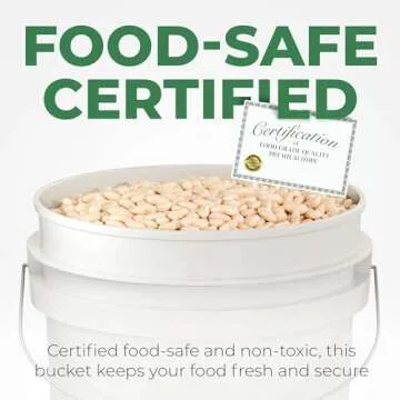 EconoHome 5-Gallon White Bucket Pail Container with Lid | Metal Handles with Plastic Grip for Easy Carrying | Easy Stack and Store | Heavy-Duty Extra Durable | Food Grade | BPA Free - 1 Pack