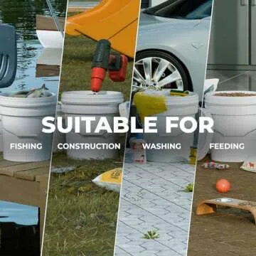 EconoHome 5-Gallon White Bucket Pail Container with Lid | Metal Handles with Plastic Grip for Easy Carrying | Easy Stack and Store | Heavy-Duty Extra Durable | Food Grade | BPA Free - 1 Pack