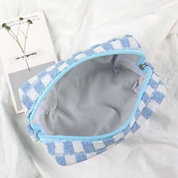 yisinuoo Large Makeup Zipper Pouch Cute Portable Travel Cosmetic Organizer for Women and Girls (Blue)