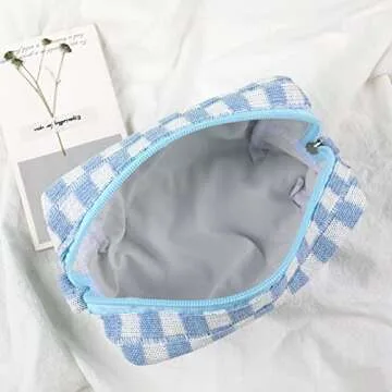 yisinuoo Large Makeup Zipper Pouch Cute Portable Travel Cosmetic Organizer for Women and Girls (Blue)