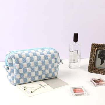 yisinuoo Large Makeup Zipper Pouch Cute Portable Travel Cosmetic Organizer for Women and Girls (Blue)