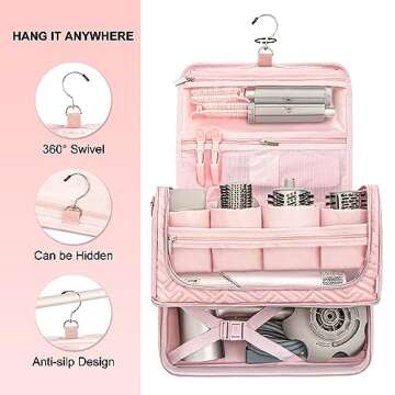 Leudes Shark Flexstyle Carrying Case Dyson Air Wrap Travel Case Large Holder Hair Styler Organizer for Airwrap Attachments Storage Bag with Hanging Hook (Bag Only) (Pink-Large)