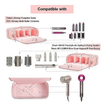 Leudes Shark Flexstyle Carrying Case Dyson Air Wrap Travel Case Large Holder Hair Styler Organizer for Airwrap Attachments Storage Bag with Hanging Hook (Bag Only) (Pink-Large)