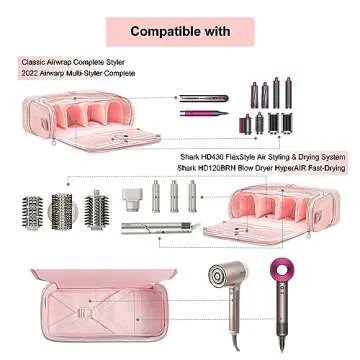 Leudes Shark Flexstyle Carrying Case Dyson Air Wrap Travel Case Large Holder Hair Styler Organizer for Airwrap Attachments Storage Bag with Hanging Hook (Bag Only) (Pink-Large)