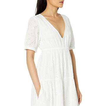 The Drop Women's Imogen Short Sleeve Tiered V-Neck Midi Dress, White, XS