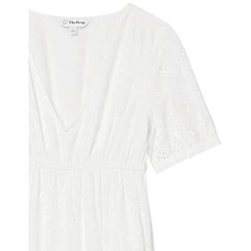 The Drop Women's Imogen Short Sleeve Tiered V-Neck Midi Dress, White, XS