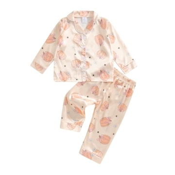 Kayotuas Halloween Pajamas Toddler Girl Pumpkin Ghost Pajama Set Long Sleeve Button Down Shirt Pants...