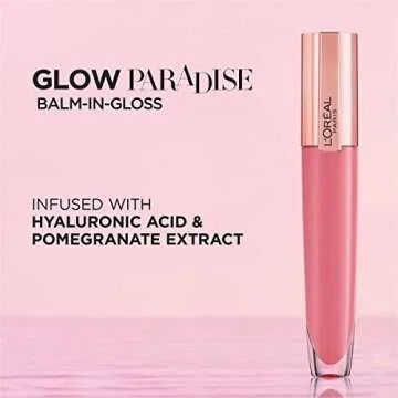 L’Oréal Paris Glow Paradise Hydrating Tinted Lip Balm-in-Gloss with Pomegranate Extract & Hyaluronic Acid, Ultra-Gentle, Non-Sticky Formula, Feathery Fleur, 0.23 Fl Oz