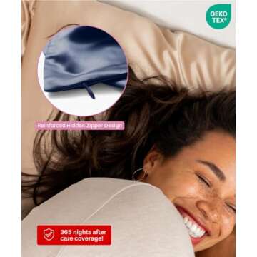 SUNDAYSILKS™ Premium Silk Pillow Cases | 100% Mulberry Silk Pillowcase | All Sides Real 22 Momme Grade 6A Silk | Standard Queen, King Size Silk Pillowcases | Silk Pillow Case with Zipper [Navy Blue]