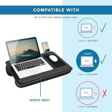LAPGEAR Home Office Pro Lap Desk with Wrist Rest, Mouse Pad, and Phone Holder - Black Carbon - Fits up to 15.6 Inch Laptops - Style No. 91598