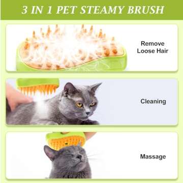 Steam Brush for Cats Shedding, 3 in 1 Steamy Water Pet Hair Removal Comb with Steamer, Spritz Comb f...