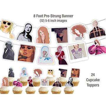 PartyKandy Party Decorations for Music Birthday Decorations, ERAS Cutout Cake Toppers, Backdrop Banner Wall Decor, and Party Supplies (25 Pcs)