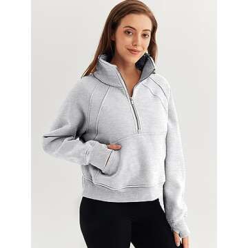 WYNNQUE Womens Quarter Zipper Pullover Oversized Sweatshirts Cropped Fleece Half Zip Hoodies Fall Cl...
