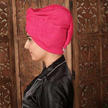 Grivety Home Microfiber Hair Towel Wrap for Women and Men 11X26 Set of 2, Bathroom Essential Accessories,Quick Dry Hair Turban for Drying Curly,Long & Thick Hair (Rani), Dark Pink