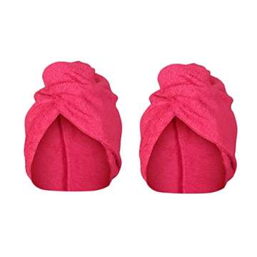 Grivety Home Microfiber Hair Towel Wrap for Women and Men 11X26 Set of 2, Bathroom Essential Accessories,Quick Dry Hair Turban for Drying Curly,Long & Thick Hair (Rani), Dark Pink