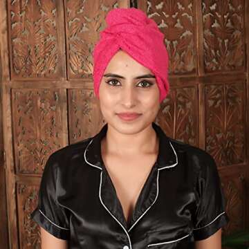 Grivety Home Microfiber Hair Towel Wrap for Women and Men 11X26 Set of 2, Bathroom Essential Accessories,Quick Dry Hair Turban for Drying Curly,Long & Thick Hair (Rani), Dark Pink