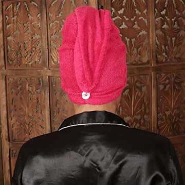 Grivety Home Microfiber Hair Towel Wrap for Women and Men 11X26 Set of 2, Bathroom Essential Accessories,Quick Dry Hair Turban for Drying Curly,Long & Thick Hair (Rani), Dark Pink