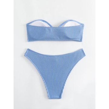 GORGLITTER Women's Striped Bandeau High Waisted Thong Bikini Set