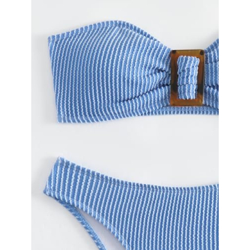 GORGLITTER Women's Striped Bandeau High Waisted Thong Bikini Set