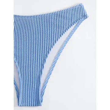 GORGLITTER Women's Striped Bandeau High Waisted Thong Bikini Set