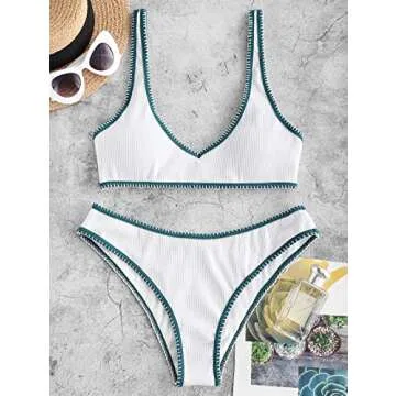 ZAFUL ribbed braided Bikini Textured Knotted Swimwear