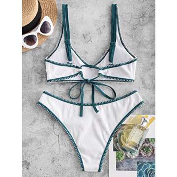 ZAFUL ribbed braided Bikini Textured Knotted Swimwear