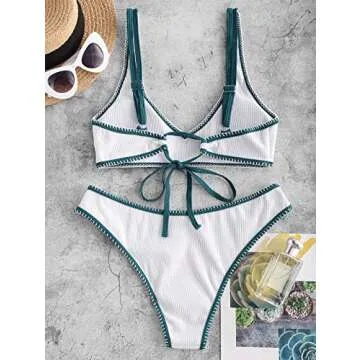 ZAFUL ribbed braided Bikini Textured Knotted Swimwear