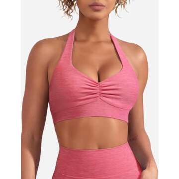 YEOREO Women's Sports Bra Backless Sports Bra Crush Halter Sport Bra Padded Workout Yoga Top Red M