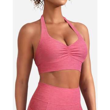 YEOREO Women's Sports Bra Backless Sports Bra Crush Halter Sport Bra Padded Workout Yoga Top Red M