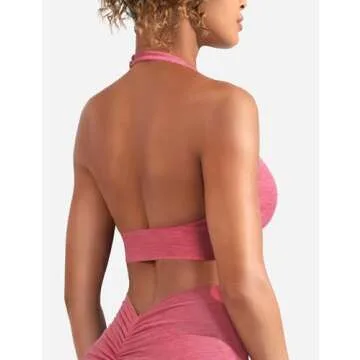 YEOREO Women's Sports Bra Backless Sports Bra Crush Halter Sport Bra Padded Workout Yoga Top Red M