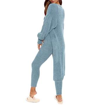 Fixmatti Women Fleece 3pcs Fuzzy Loungewear Spaghetti Strap Crop Top Leggings Cozy Sweatsuit Set Turquoise M
