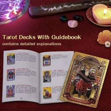 Jsbby Gold Foil Tarot Cards with Guide Book, PVC Durable Waterproof Tarot Deck for Beginners and Professionals