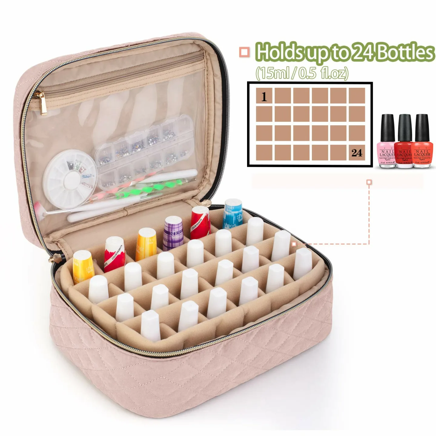 Yarwo Nail Polish Bag for 24 Bottles in Dusty Rose