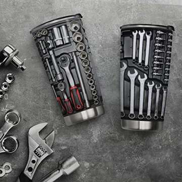 20oz Mechanic Toolbox Coffee Tumbler, Mechanic Gifts, Engineer Gifts, Coffee Thermos for Men, Mechanic Tumbler Cup, Stainless Steel Double Wall Vacuum Insulated Travel Coffee Mug with Lid
