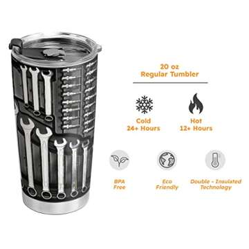 20oz Mechanic Toolbox Coffee Tumbler, Mechanic Gifts, Engineer Gifts, Coffee Thermos for Men, Mechanic Tumbler Cup, Stainless Steel Double Wall Vacuum Insulated Travel Coffee Mug with Lid